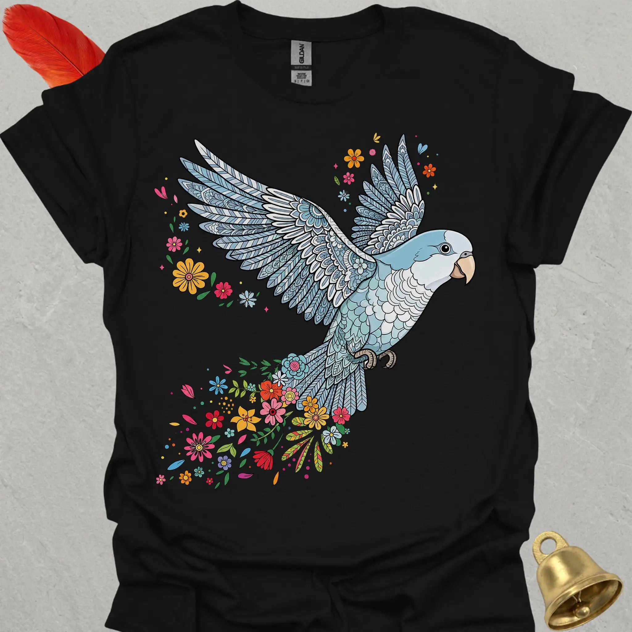 Blue Opaline Quaker Parrot Flying Flower T-Shirt