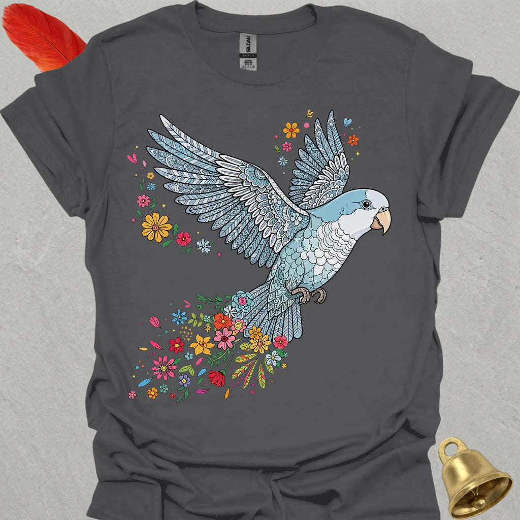 Blue Opaline Quaker Parrot Flying Flower T-Shirt