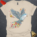 Blue Opaline Quaker Parrot Flying Flower T-Shirt