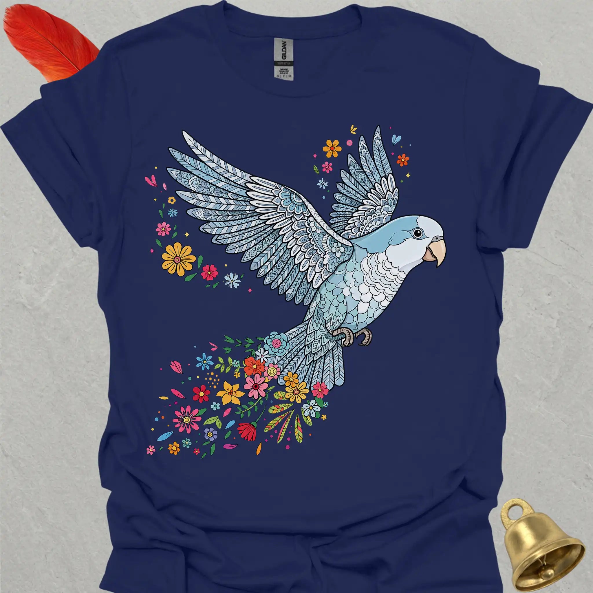 Blue Opaline Quaker Parrot Flying Flower T-Shirt