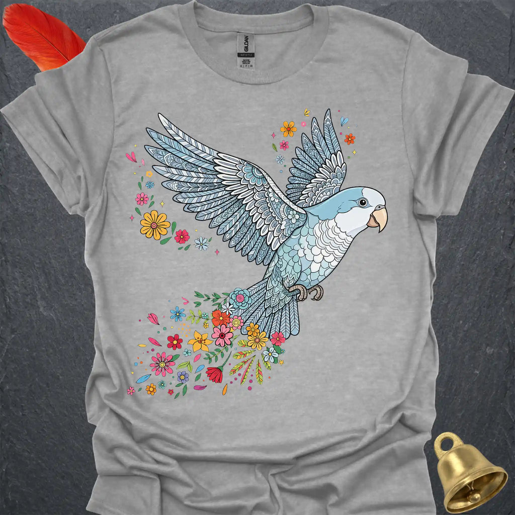 Blue Opaline Quaker Parrot Flying Flower T-Shirt
