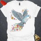 Blue Opaline Quaker Parrot Flying Flower T-Shirt