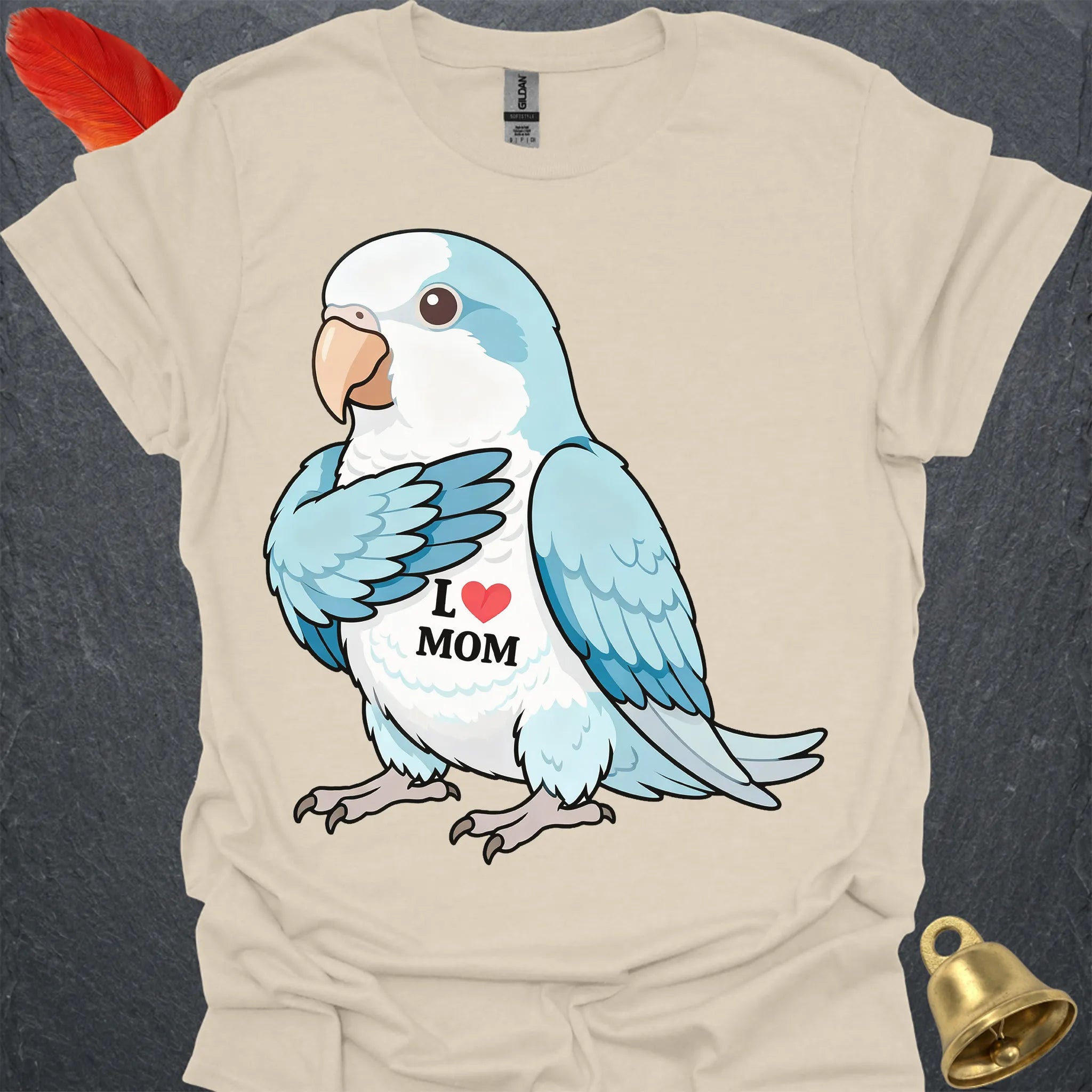 Blue Opaline Quaker Parrot I Love Mom T-Shirt