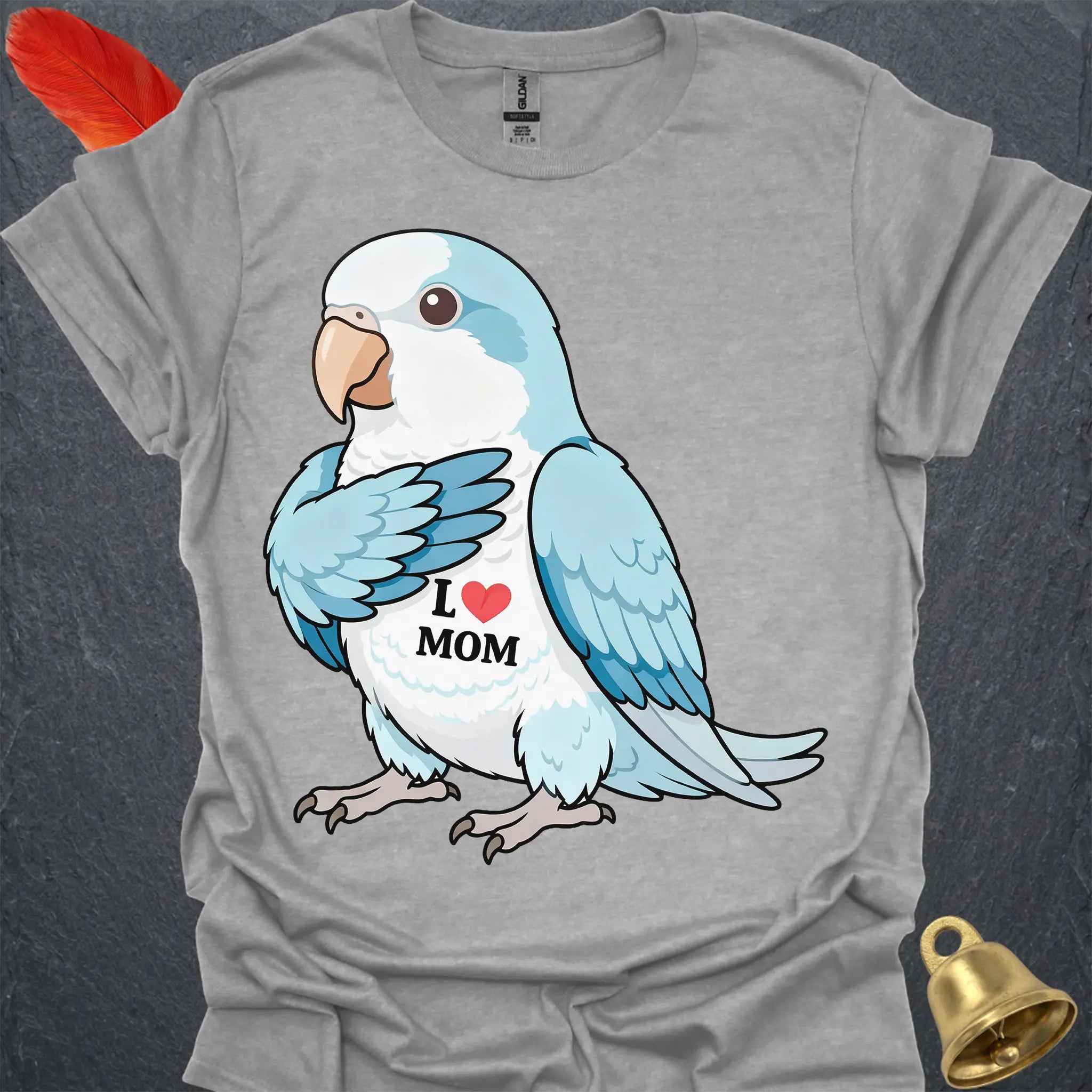 Blue Opaline Quaker Parrot I Love Mom T-Shirt