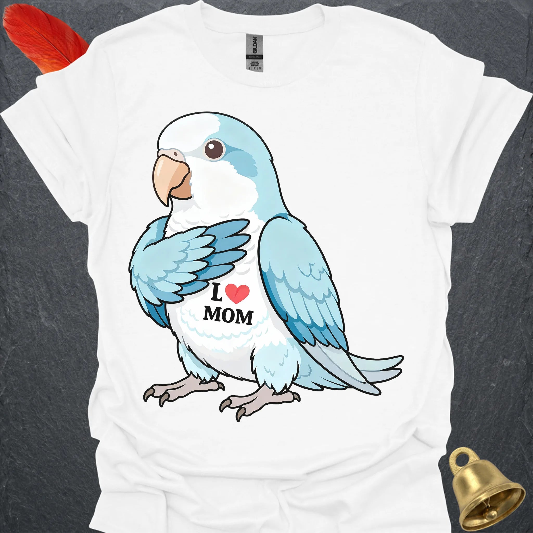 Blue Opaline Quaker Parrot I Love Mom T-Shirt