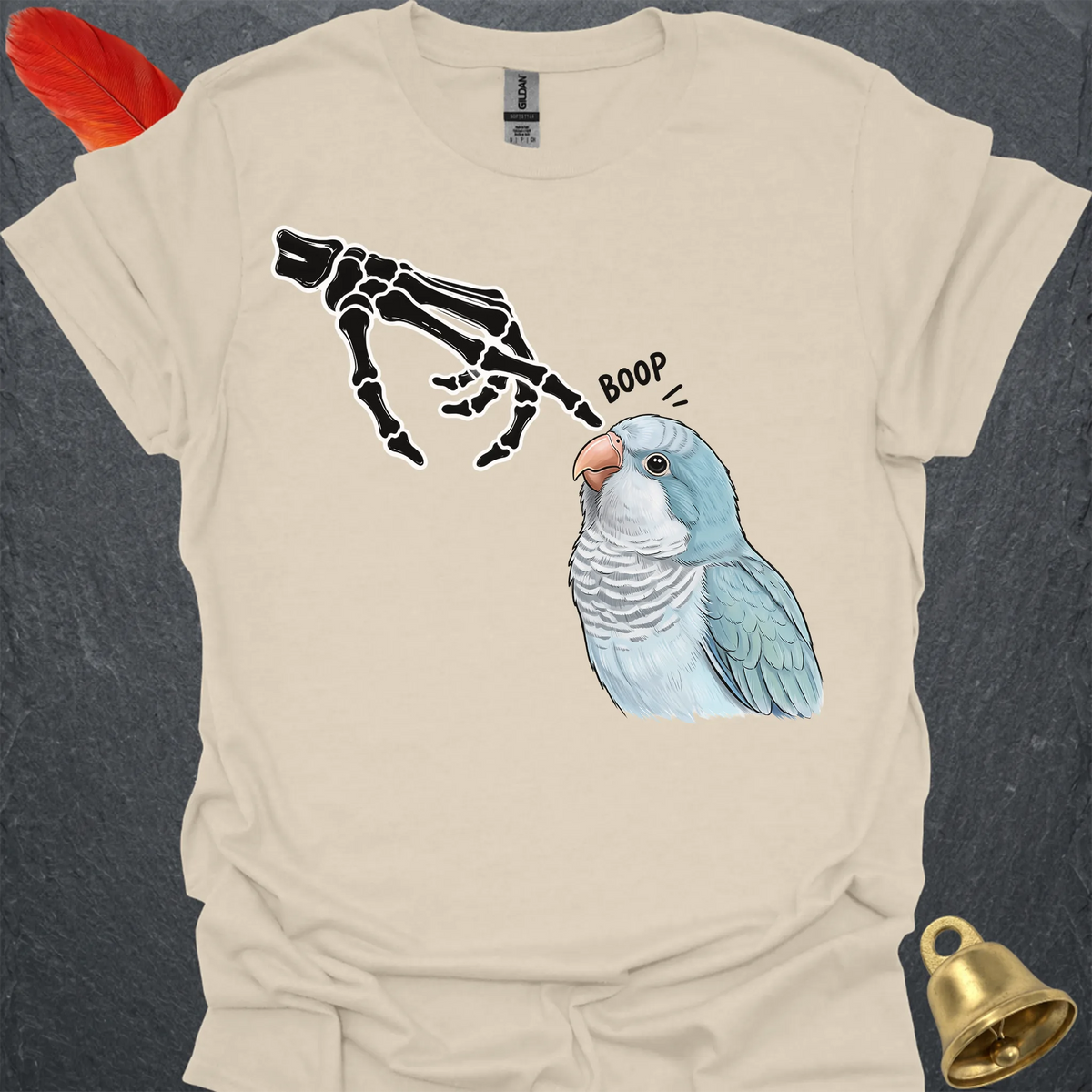 Blue Opaline Quaker Parrot Skeleton Boop T-Shirt