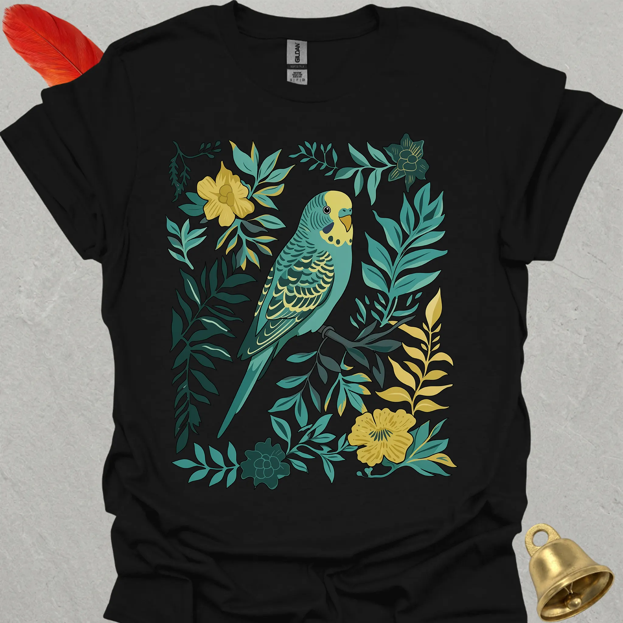 Blue Parakeet Boho Flower T-Shirt