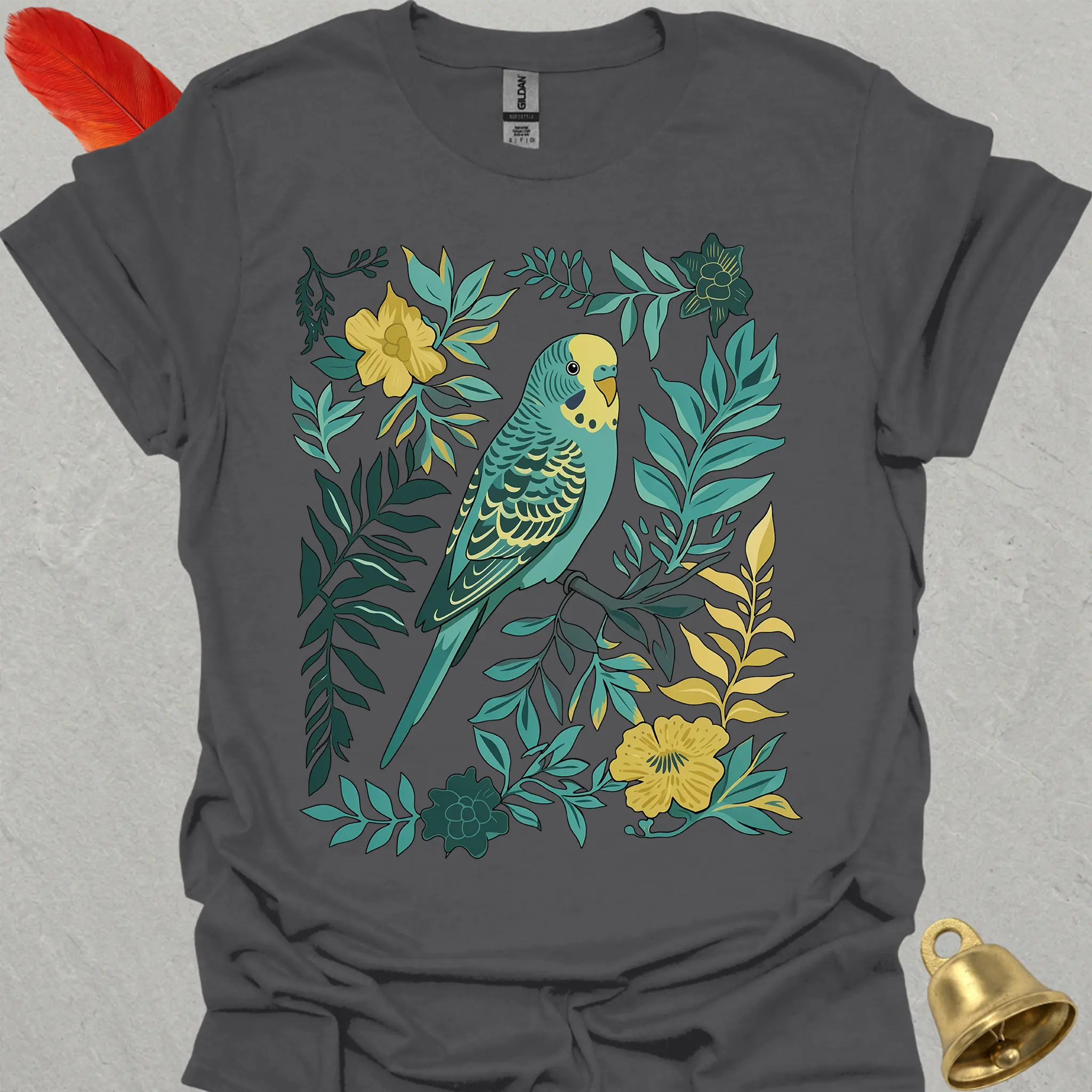 Blue Parakeet Boho Flower T-Shirt
