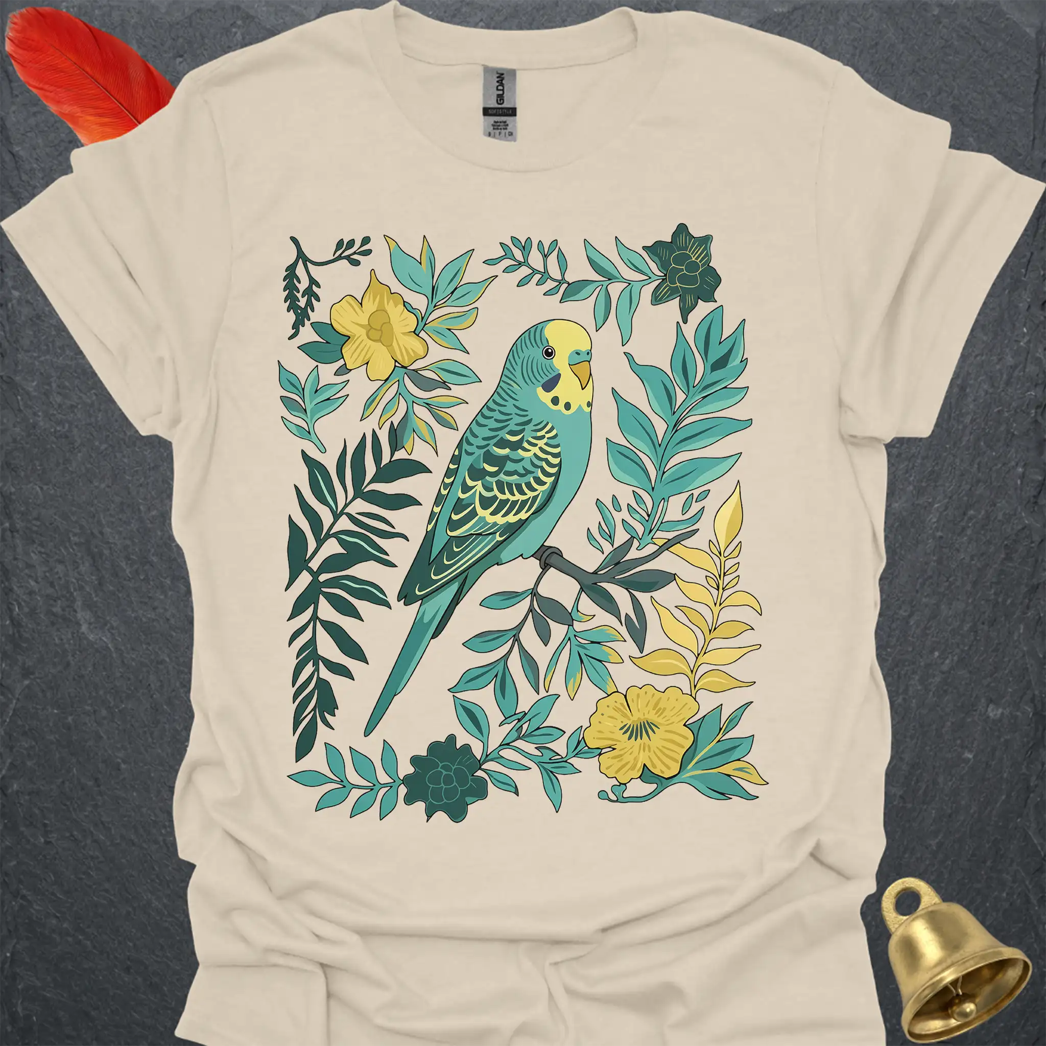 Blue Parakeet Boho Flower T-Shirt