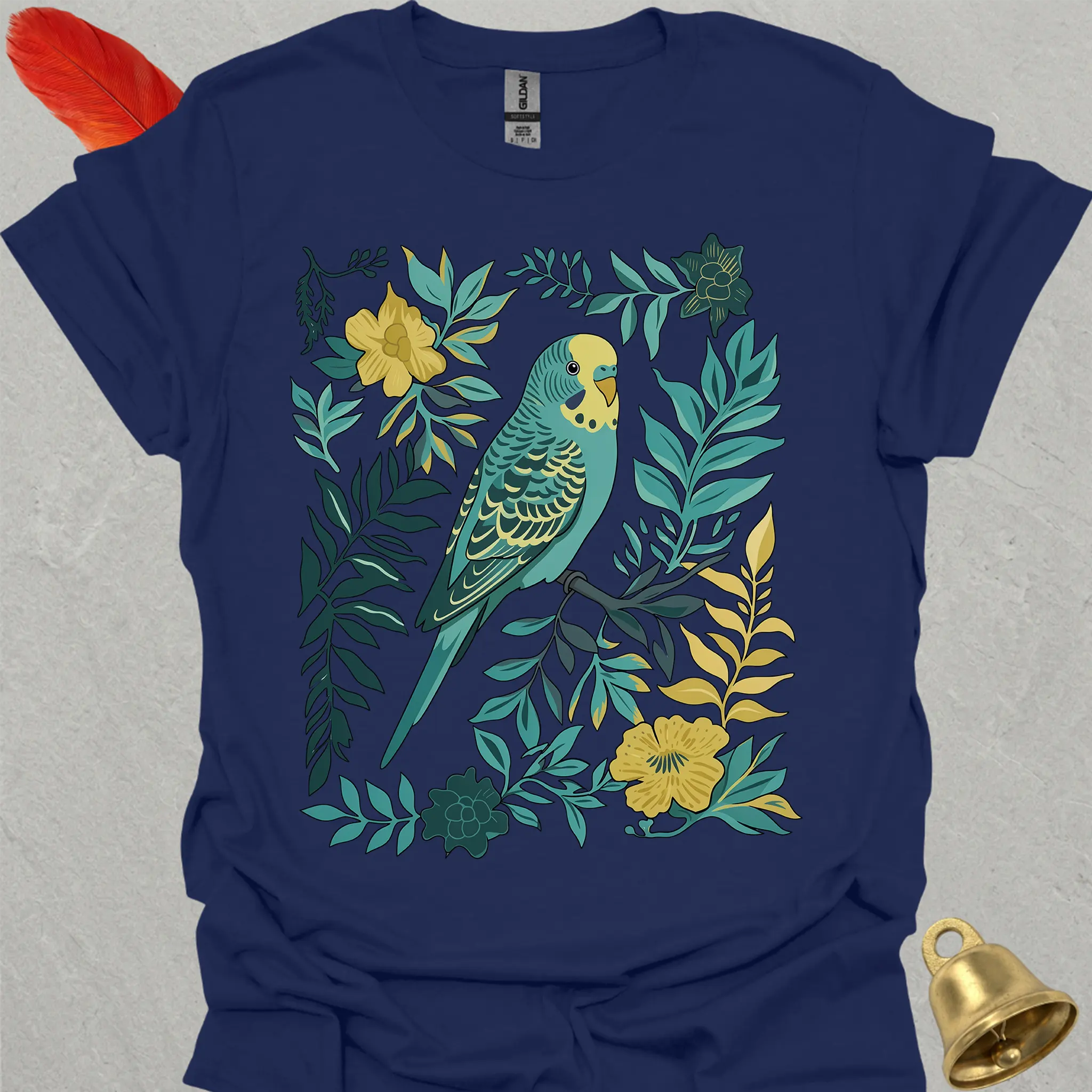 Blue Parakeet Boho Flower T-Shirt