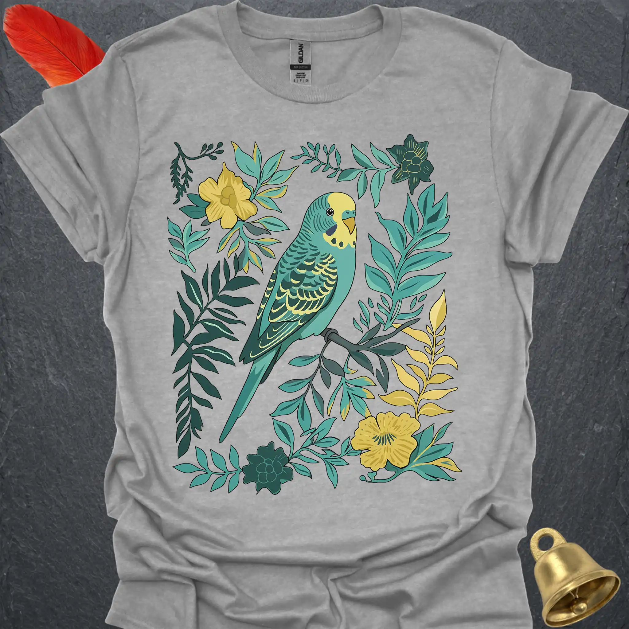 Blue Parakeet Boho Flower T-Shirt