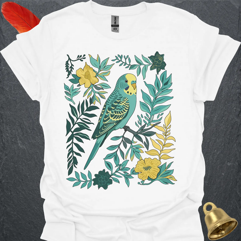 Blue Parakeet Boho Flower T-Shirt