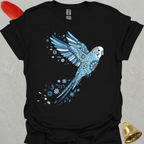 Blue Parakeet Flying Flower T-Shirt