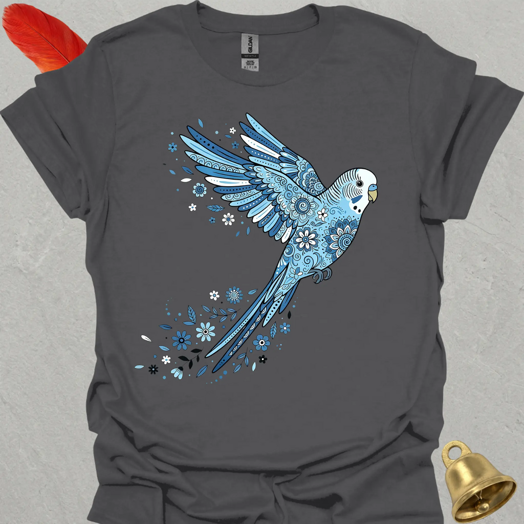 Blue Parakeet Flying Flower T-Shirt
