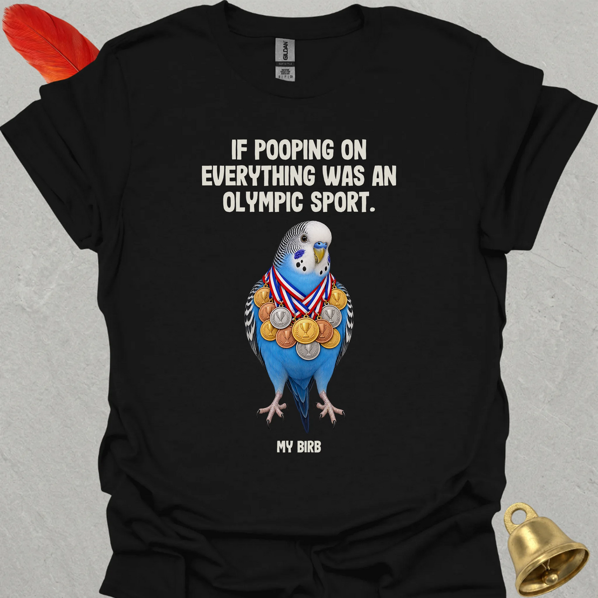 Blue Parakeet Olympic Pooper T-Shirt