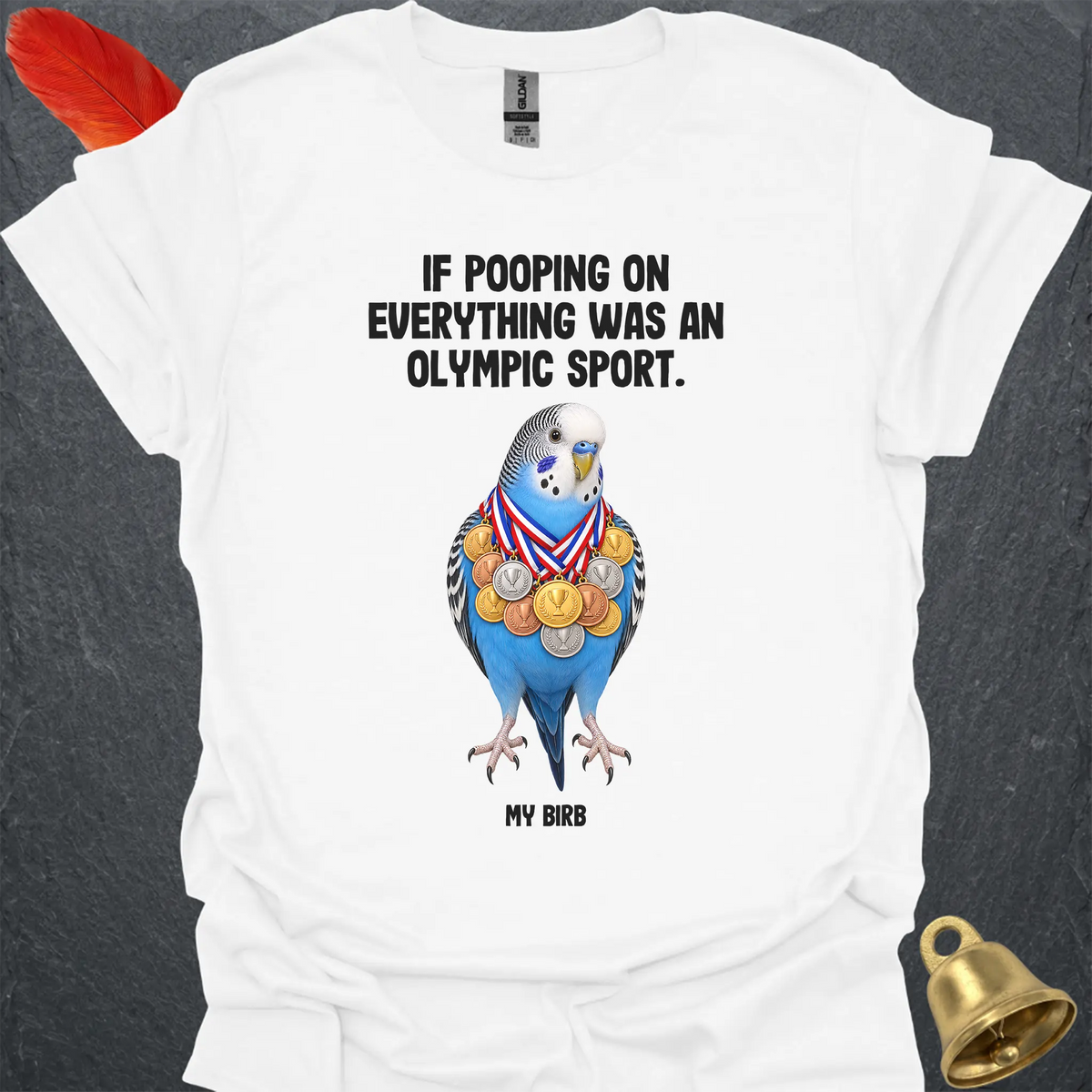 Blue Parakeet Olympic Pooper T-Shirt