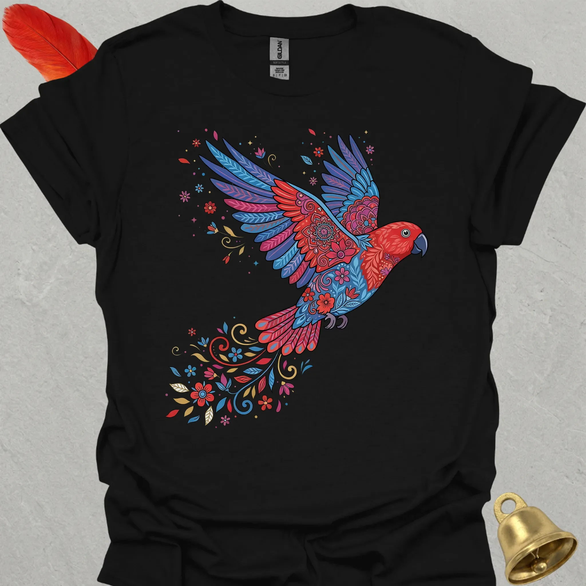 Female Eclectus Parrot Flying Flower T-Shirt