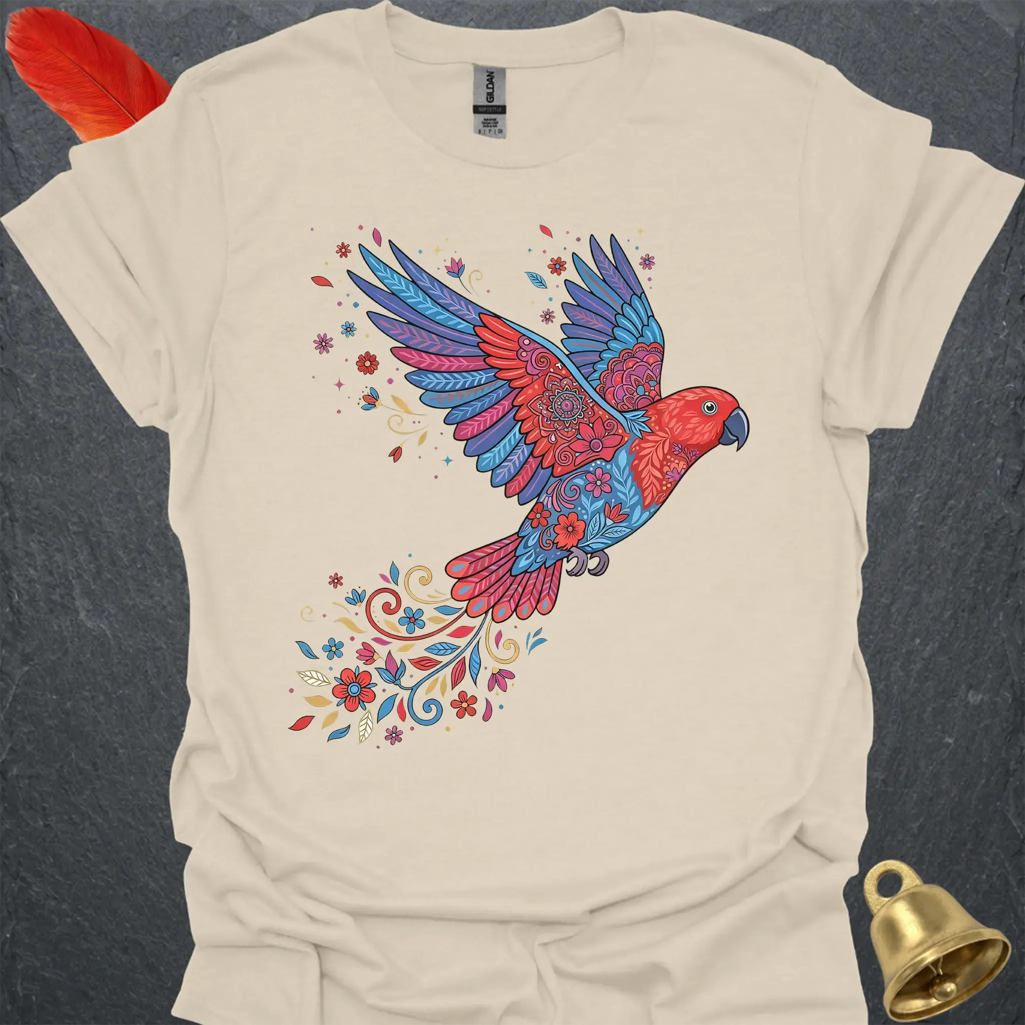 Female Eclectus Parrot Flying Flower T-Shirt