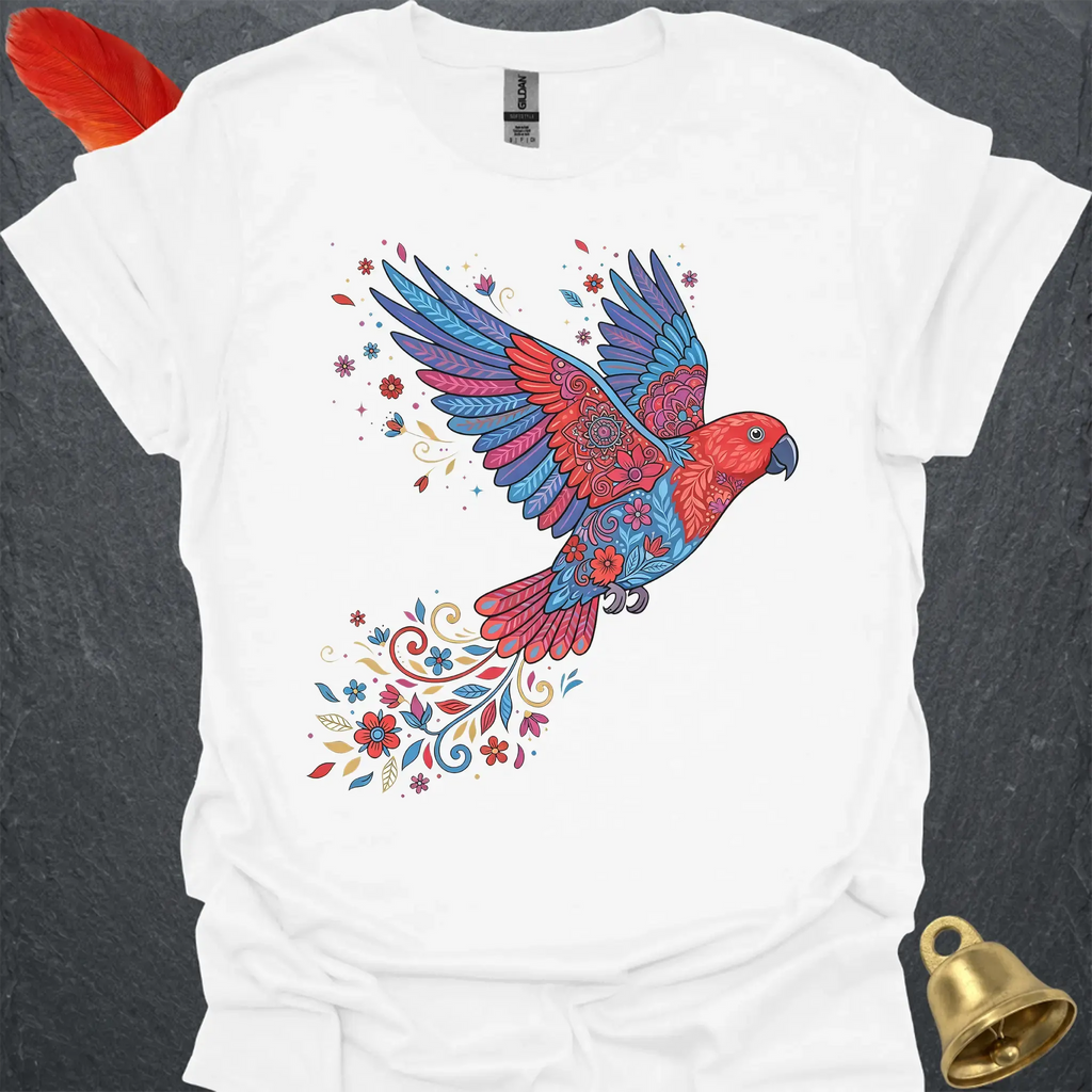 Female Eclectus Parrot Flying Flower T-Shirt