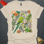 Green Quaker Parrot Boho Flower T-Shirt