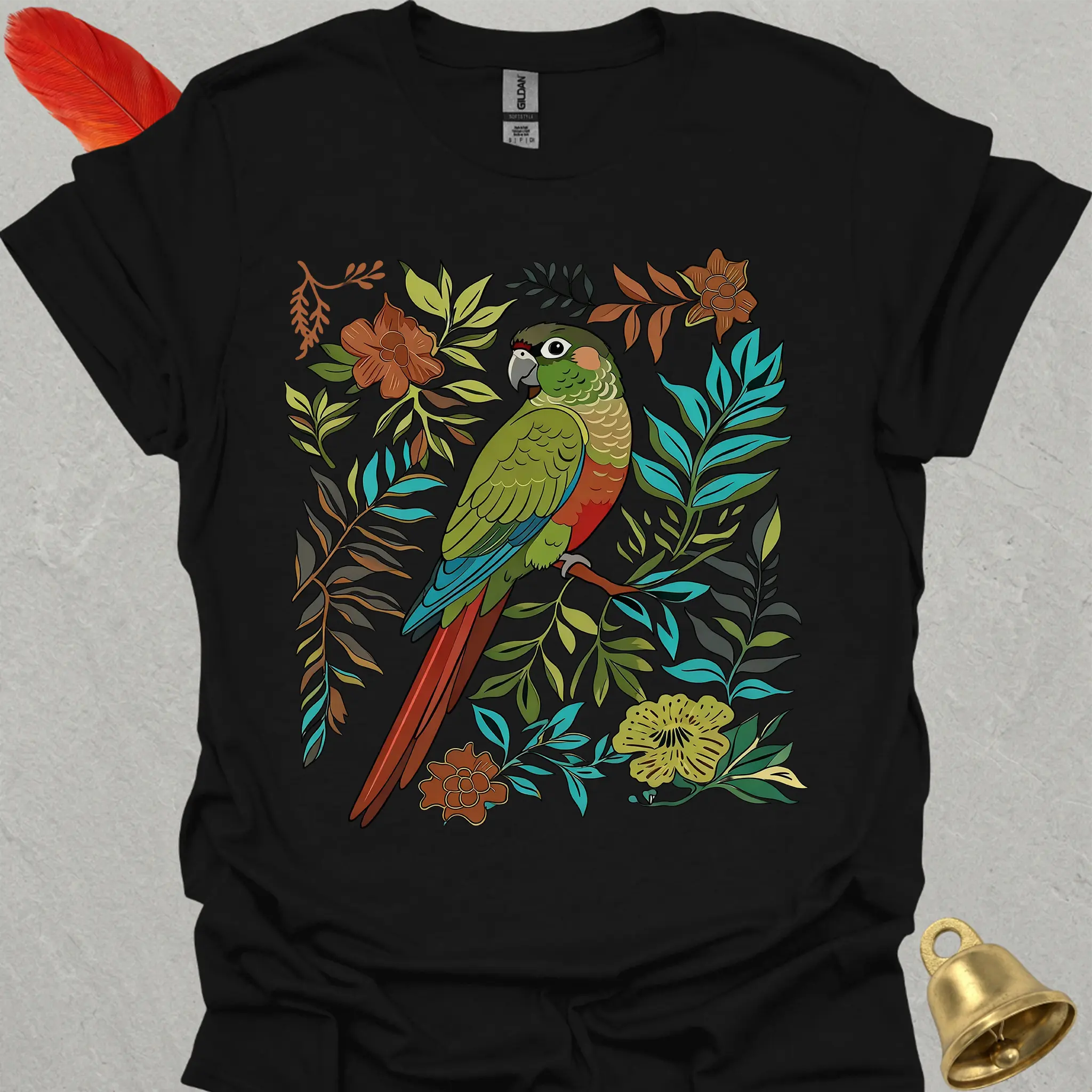 Green Cheek Conure Boho Flower T-Shirt