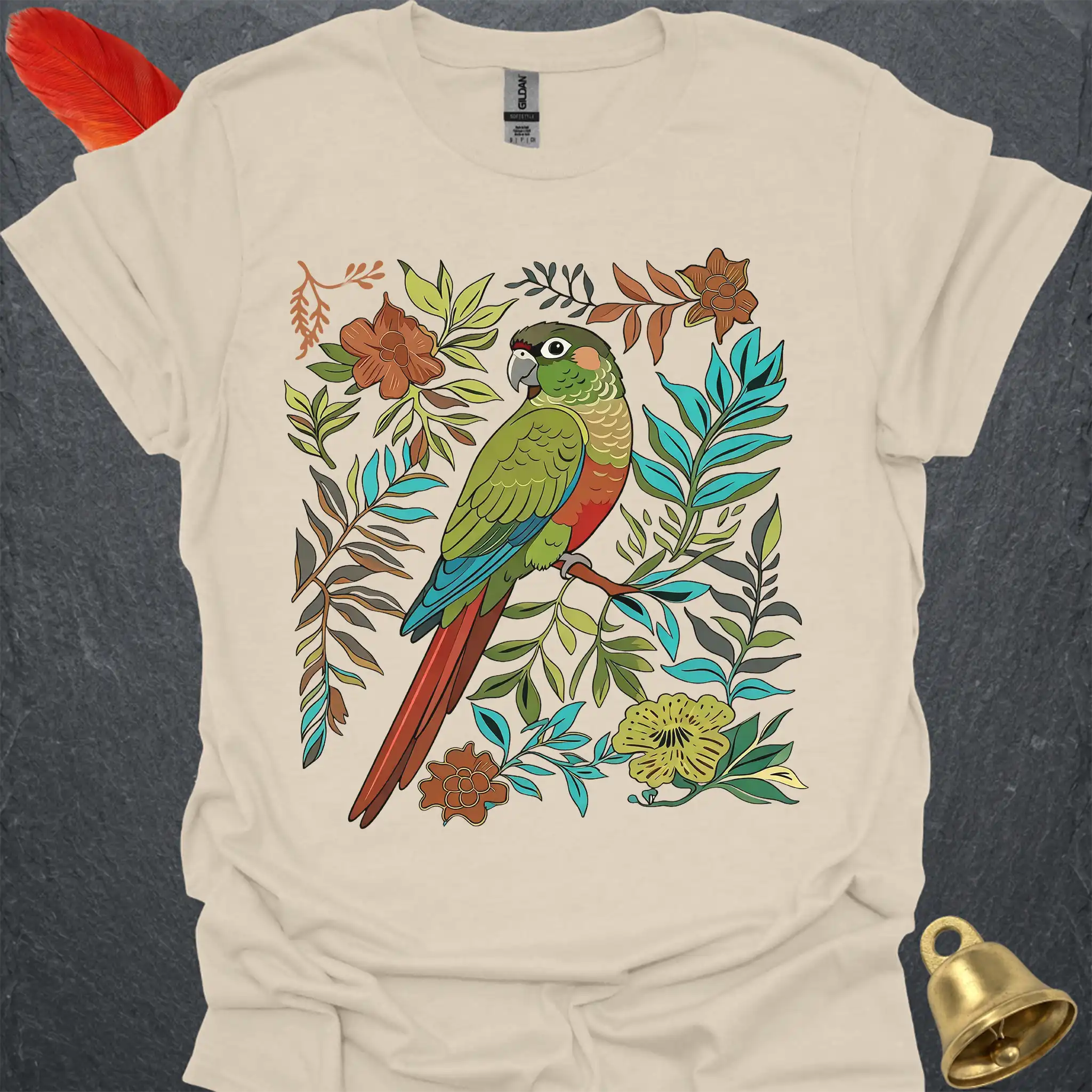 Green Cheek Conure Boho Flower T-Shirt
