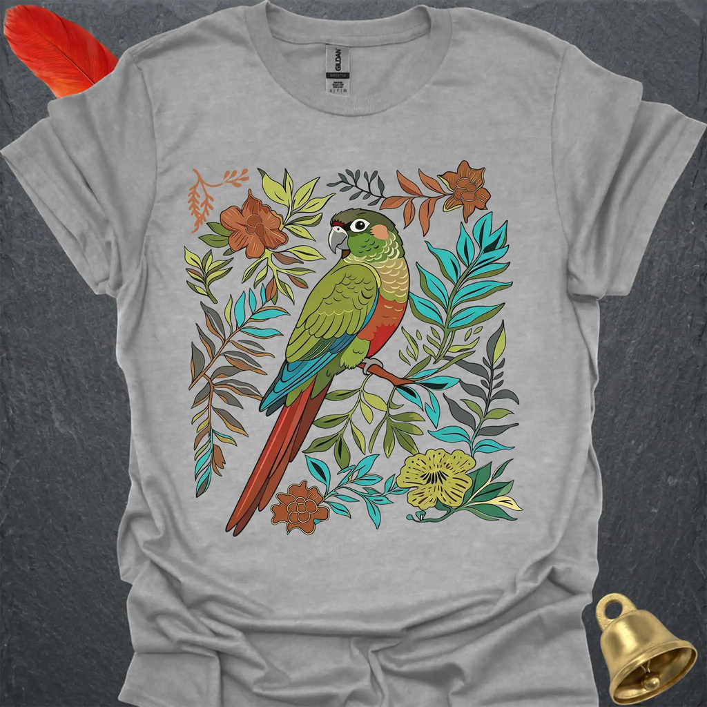 Green Cheek Conure Boho Flower T-Shirt