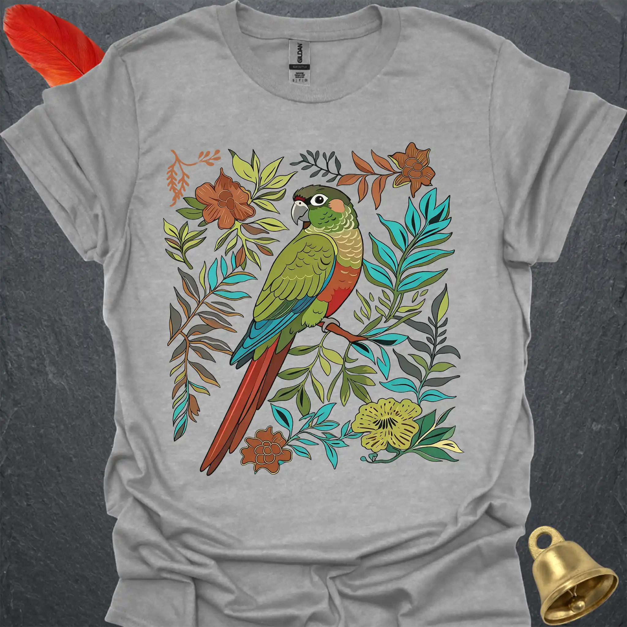 Green Cheek Conure Boho Flower T-Shirt