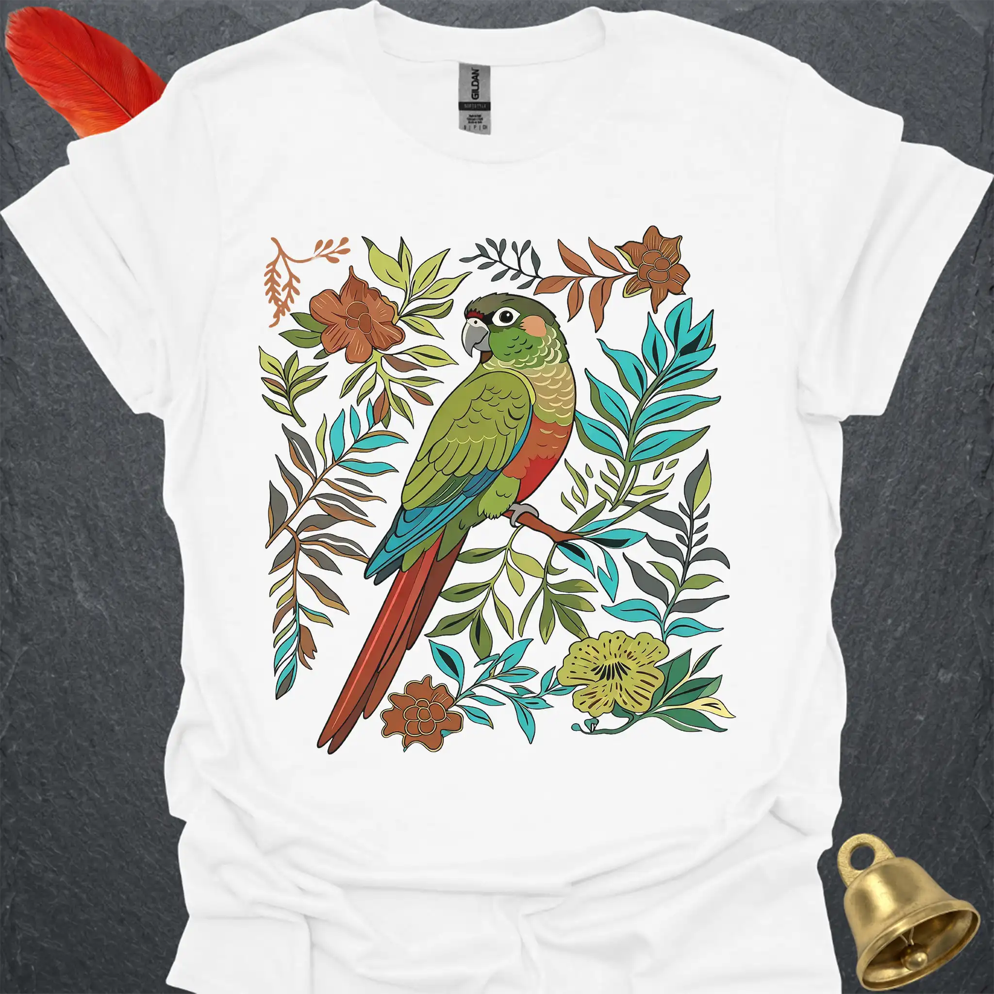 Green Cheek Conure Boho Flower T-Shirt
