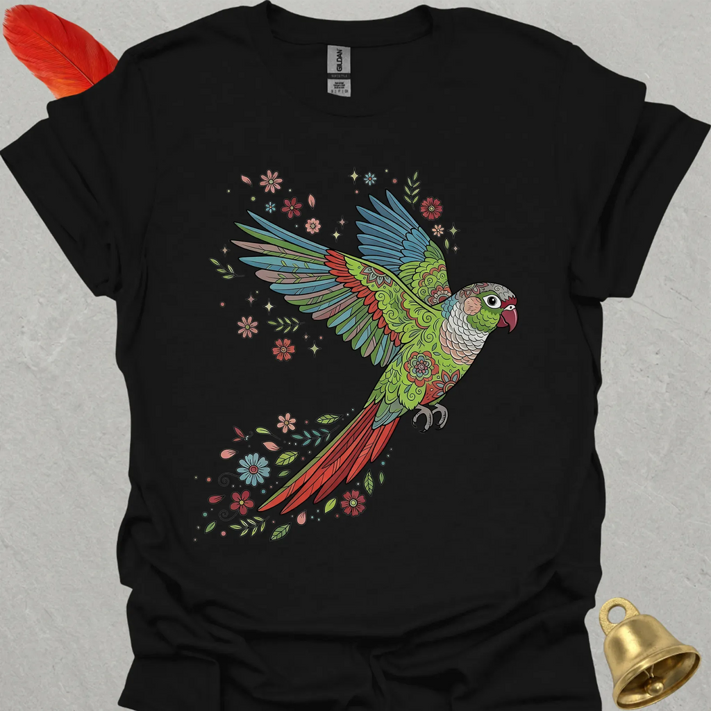 Green Cheek Conure Flying Flower T-Shirt