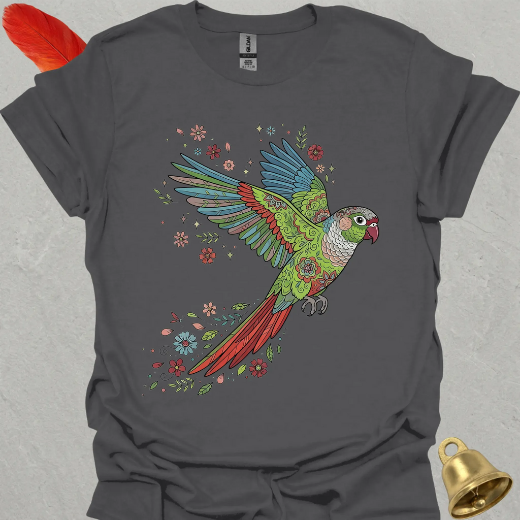Green Cheek Conure Flying Flower T-Shirt