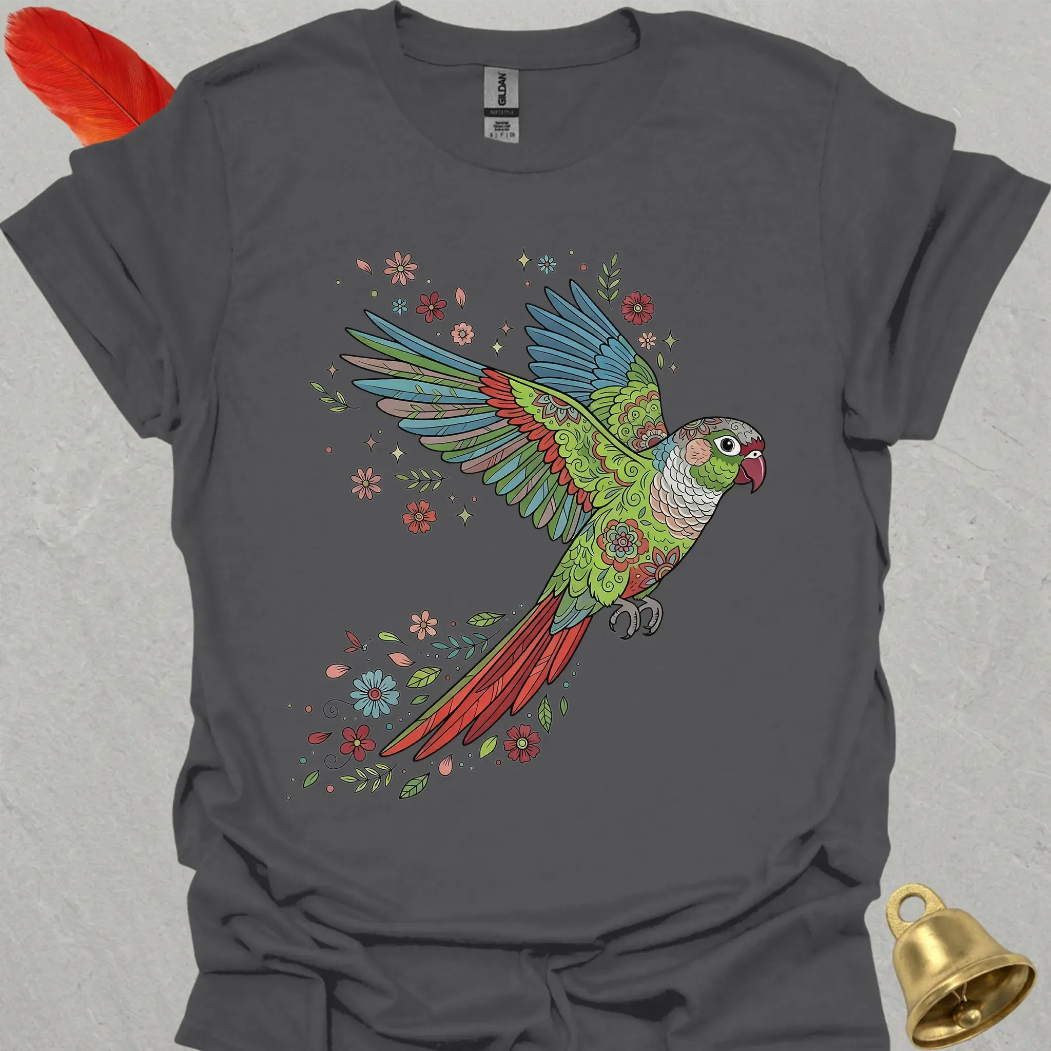Green Cheek Conure Flying Flower T-Shirt