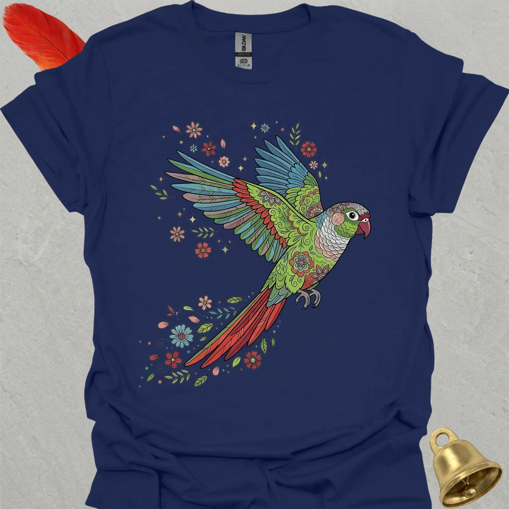 Green Cheek Conure Flying Flower T-Shirt