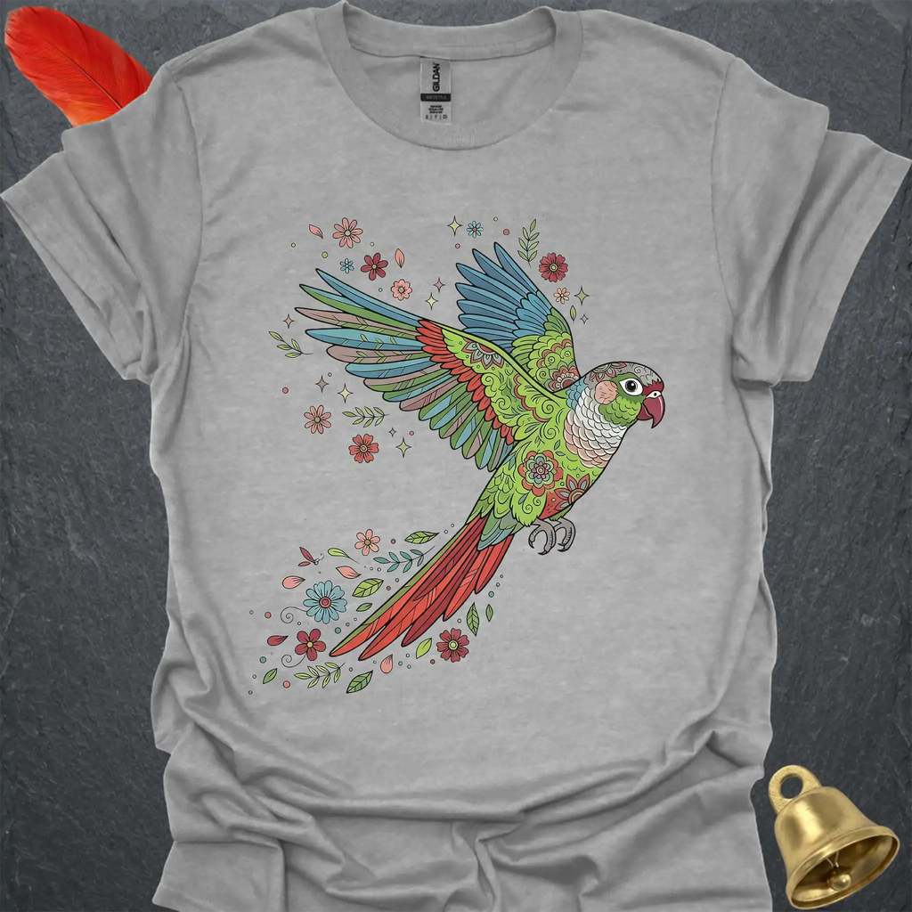 Green Cheek Conure Flying Flower T-Shirt