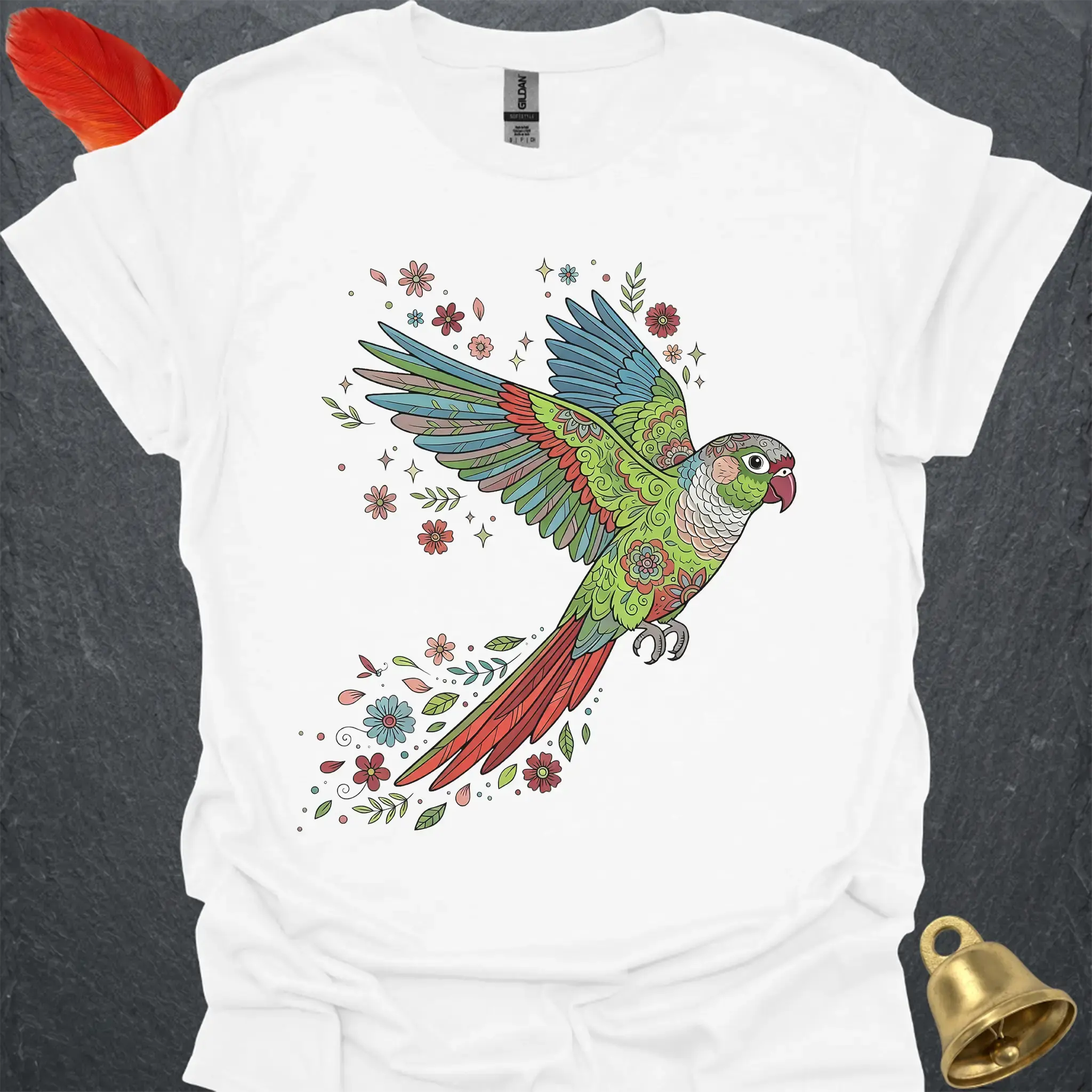 Green Cheek Conure Flying Flower T-Shirt