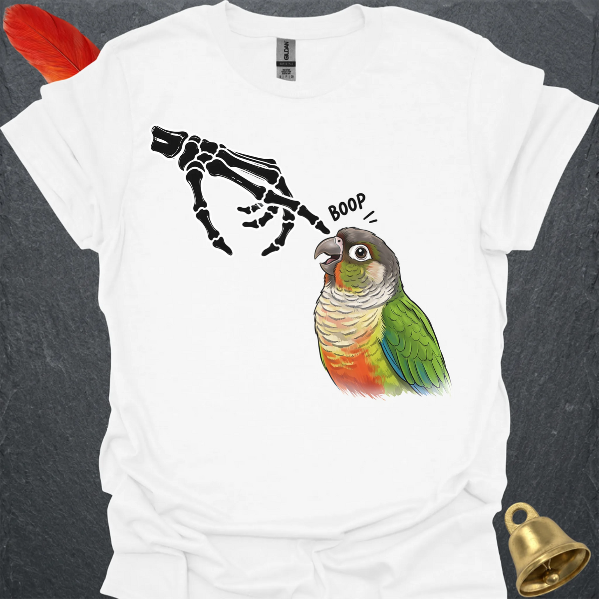 Green Cheek Conure Skeleton Boop T-Shirt