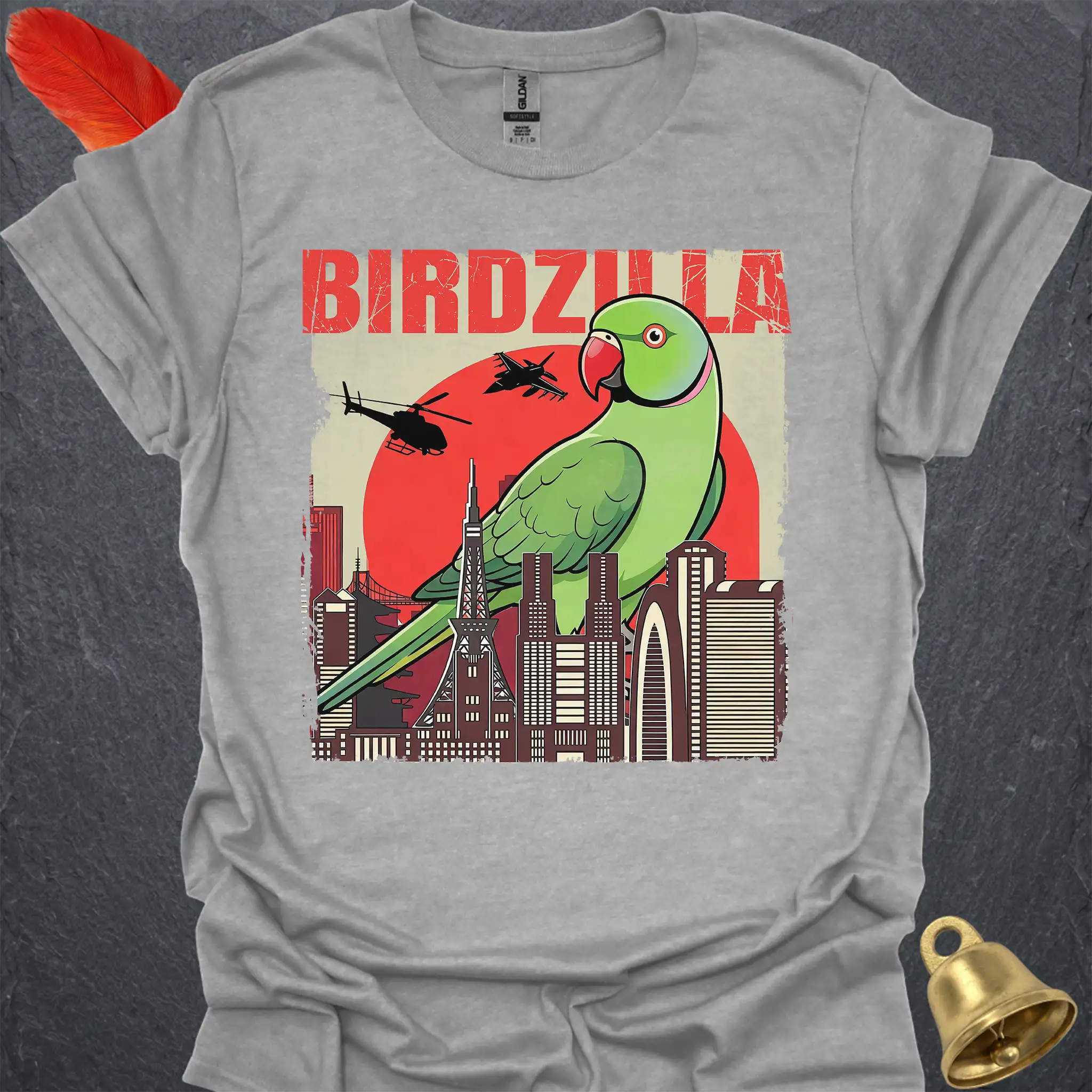 Green Indian Ringneck Birdzilla T-Shirt