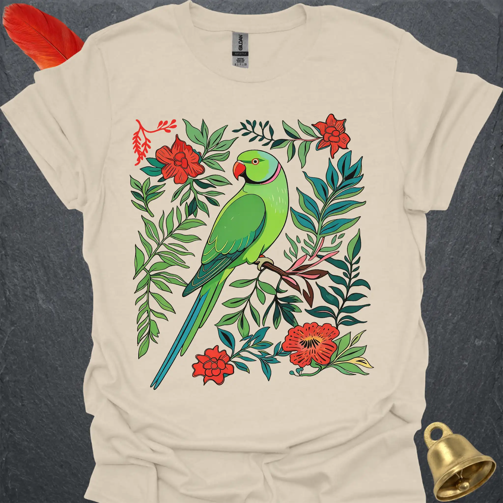 Green Indian Ringneck Boho Flower T-Shirt