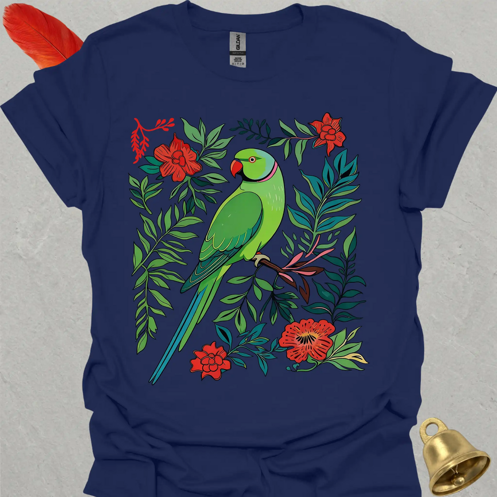Green Indian Ringneck Boho Flower T-Shirt