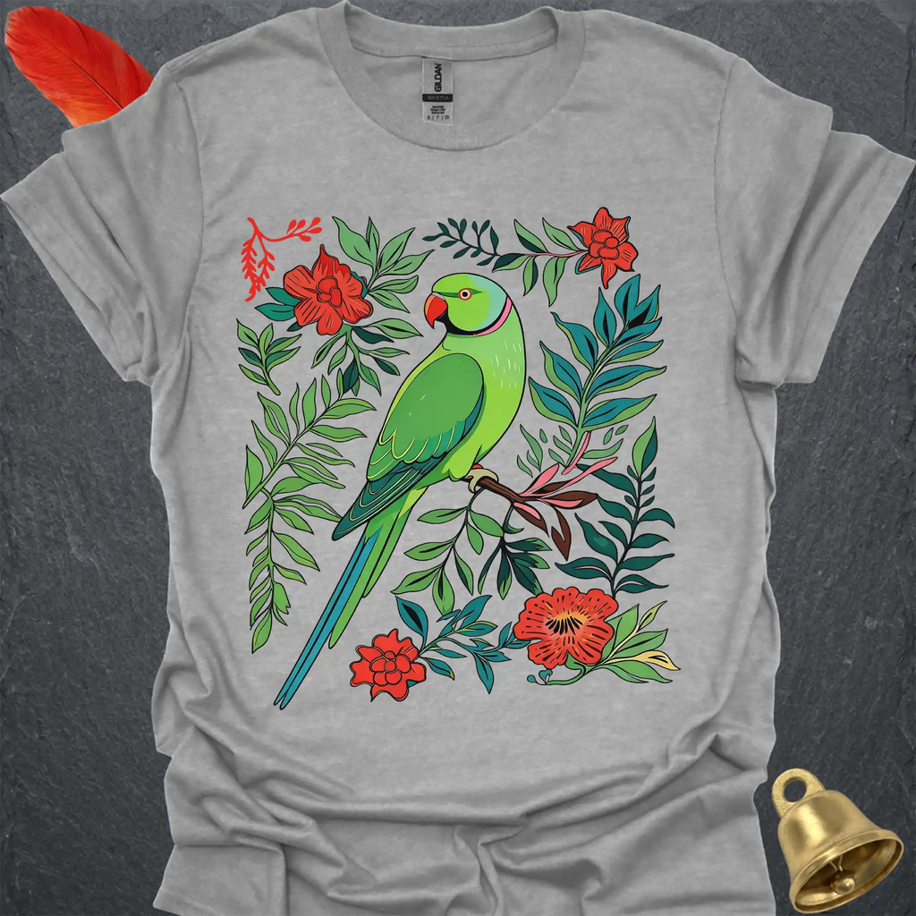 Green Indian Ringneck Boho Flower T-Shirt