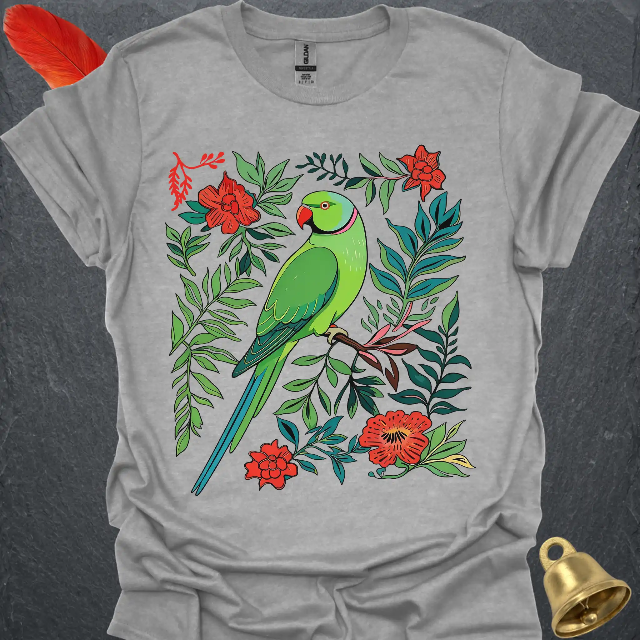 Green Indian Ringneck Boho Flower T-Shirt