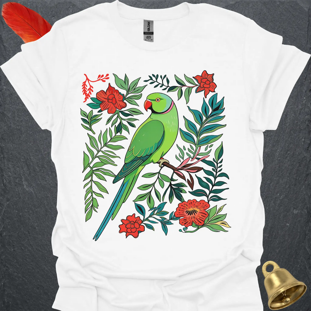 Green Indian Ringneck Boho Flower T-Shirt