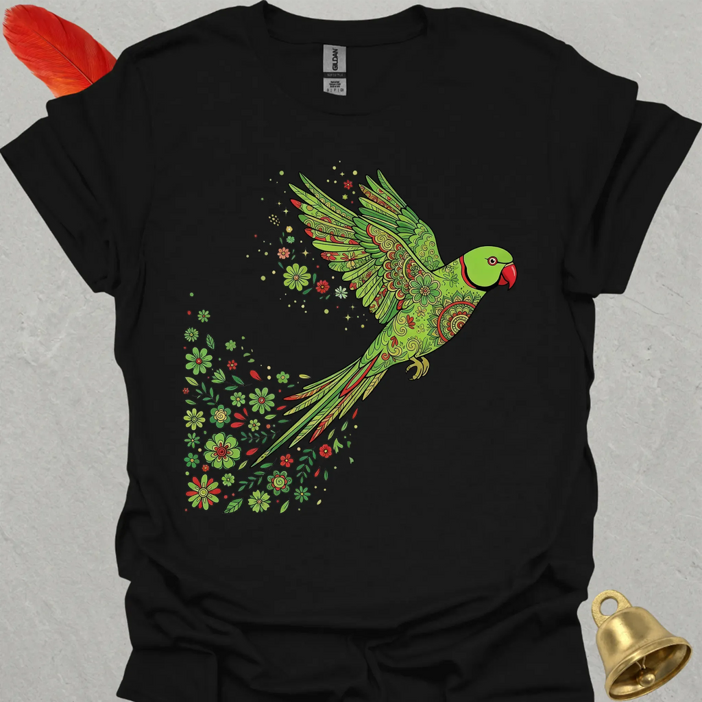 Green Indian Ringneck Flying Flower T-Shirt