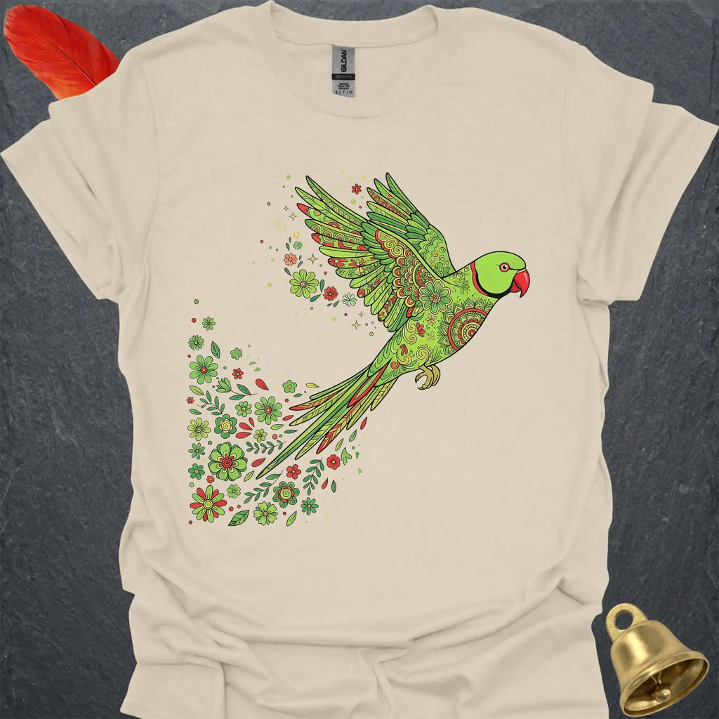 Green Indian Ringneck Flying Flower T-Shirt