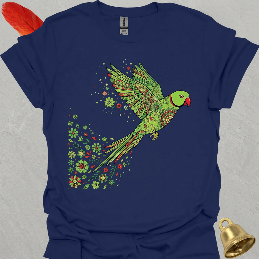 Green Indian Ringneck Flying Flower T-Shirt