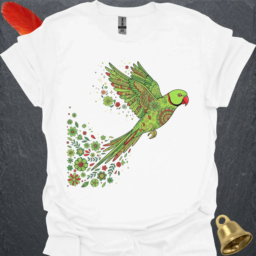Green Indian Ringneck Flying Flower T-Shirt