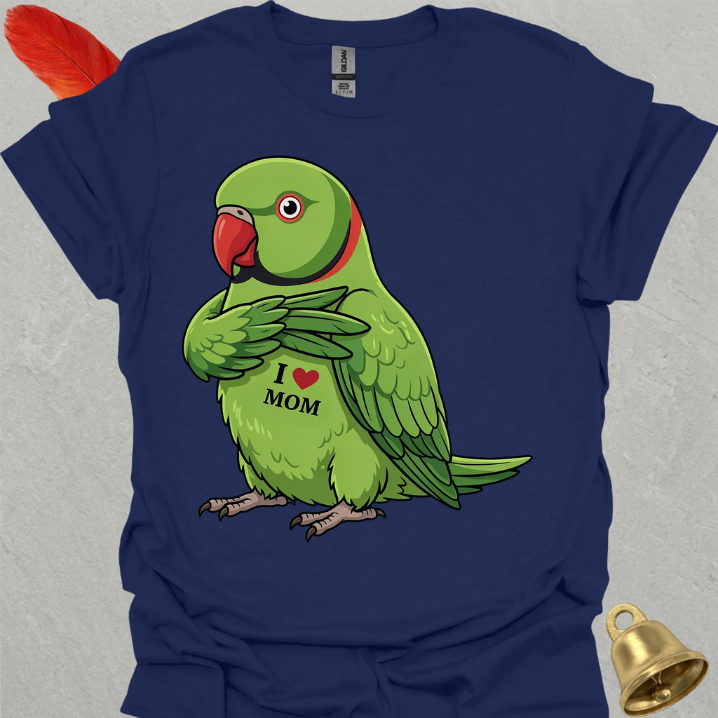 Green Indian Ringneck I Love Mom T-Shirt
