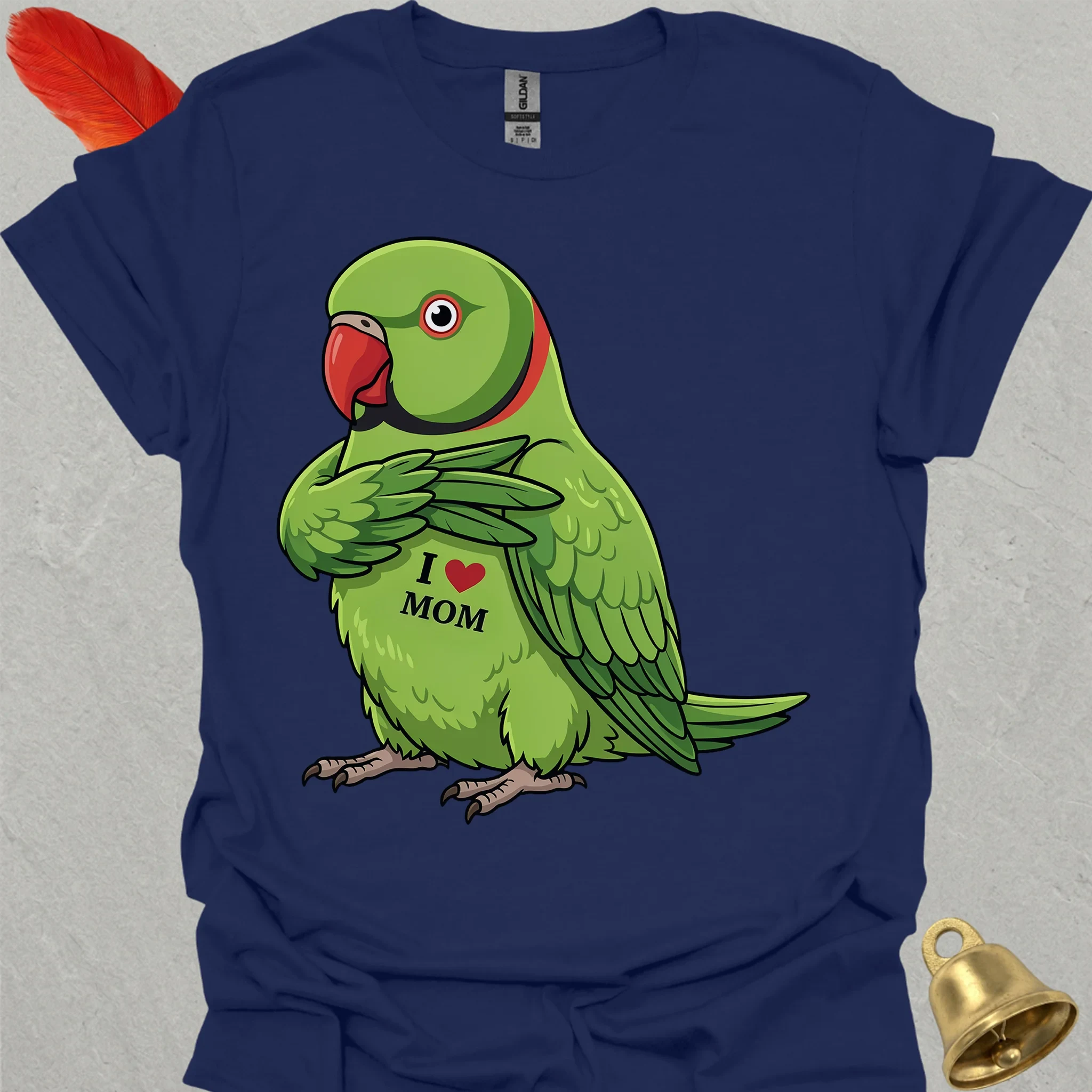 Green Indian Ringneck I Love Mom T-Shirt