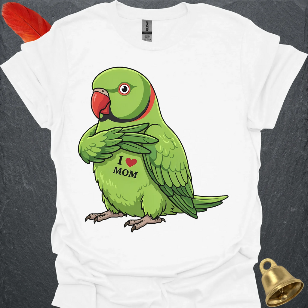 Green Indian Ringneck I Love Mom T-Shirt