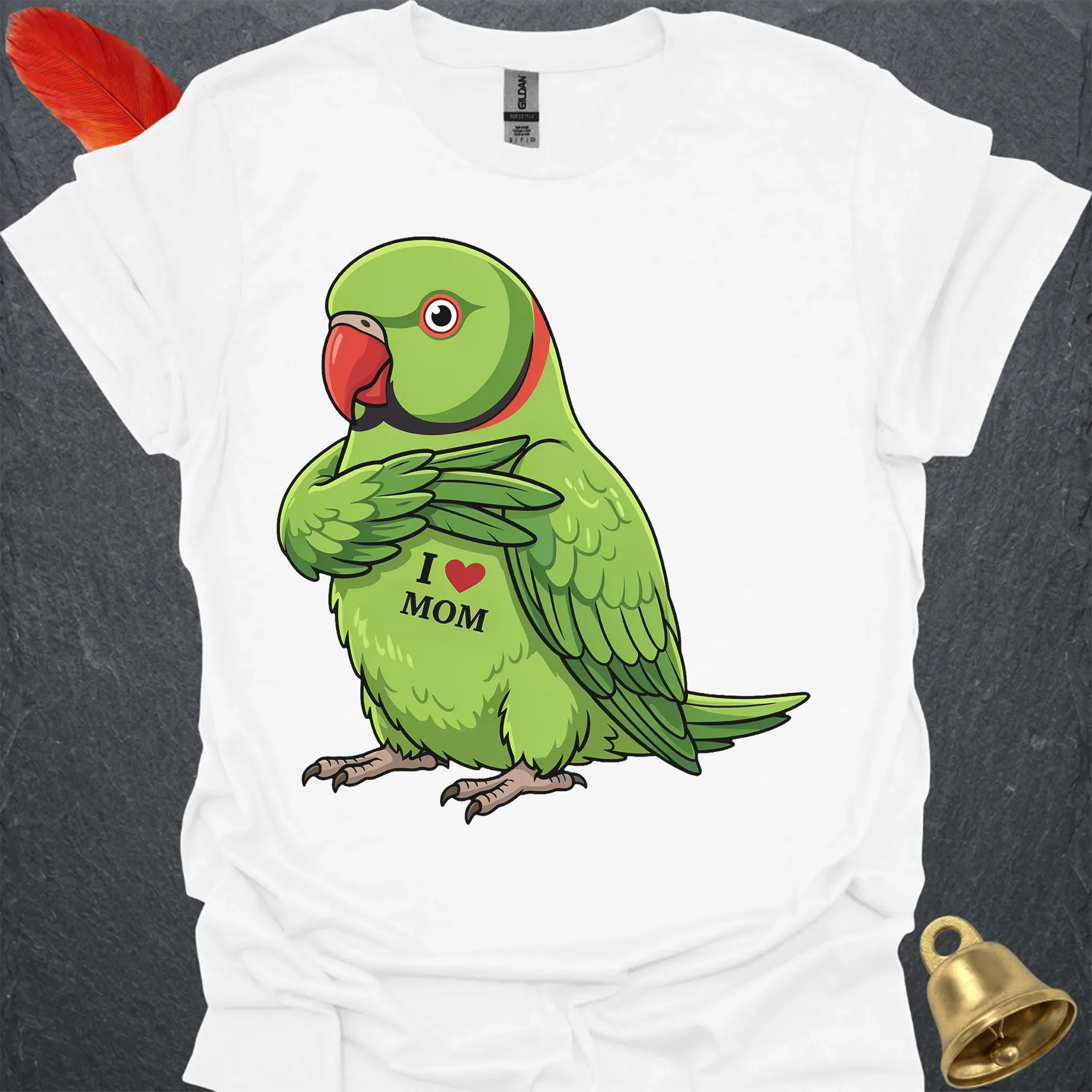 Green Indian Ringneck I Love Mom T-Shirt